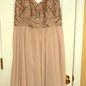 David’s bridal strapless beaded dress.